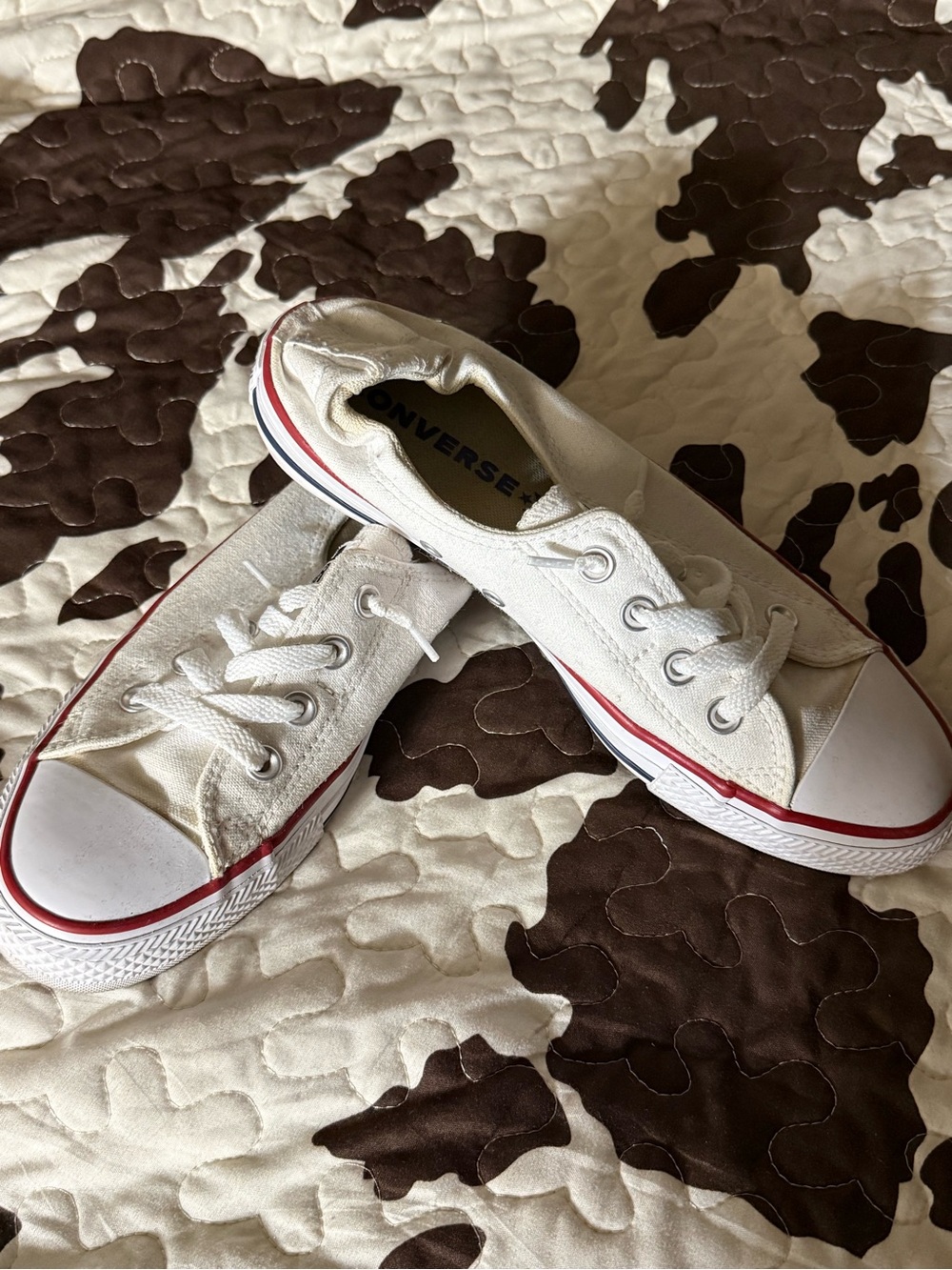 Converse White Canvas Low-Top Sneakers with Red Accent